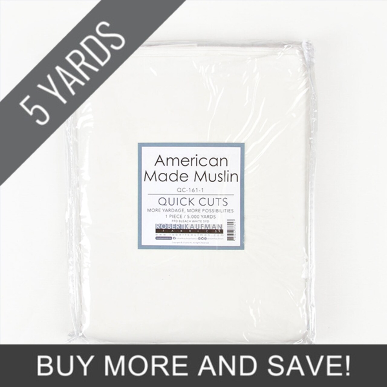 American Made Muslin in PFD Bleach White - 5 Yard Quick Cut by Robert Kaufman for Robert Kaufman (QC-161-1)